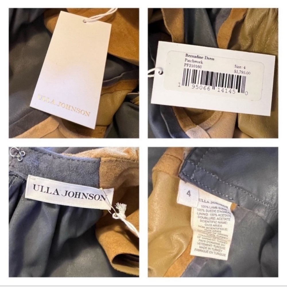 New! Rare ULLA JOHNSON Bernadine Patchwork Lambskin Suede Leather Midi Dress - Picture 12 of 12
